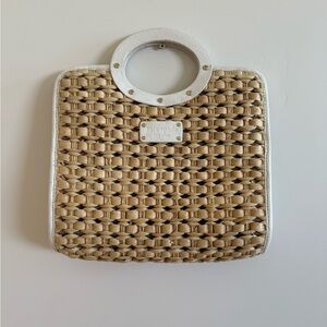 Kate Spade Tan and White Structured Woven Tote
